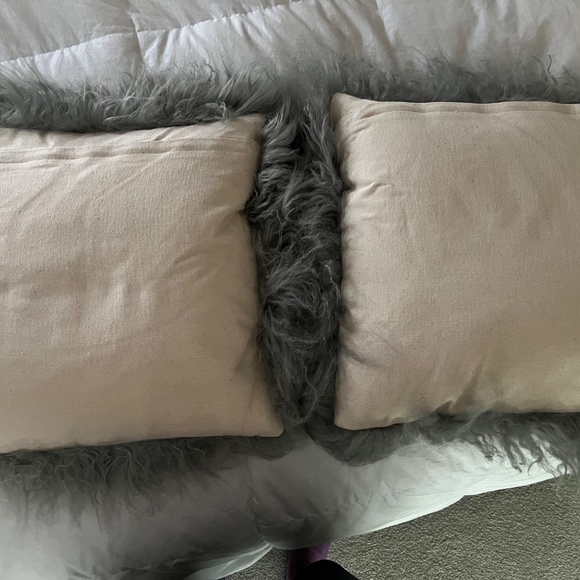 2 West Elm Mongolian Lamb Pillow Covers and Inserts / Pristine/ in Gray - Picture 3 of 5
